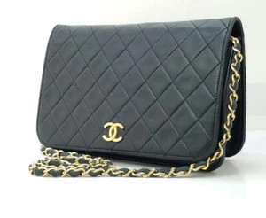 CHANEL Chain Shoulder Bag Matelasse Quilted Flap Lambskin Leather Black - Picture 1 of 12