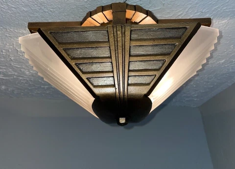 1930s Art Deco 2 Light Slip Shade Fiush Mount Fixture #1 Cover