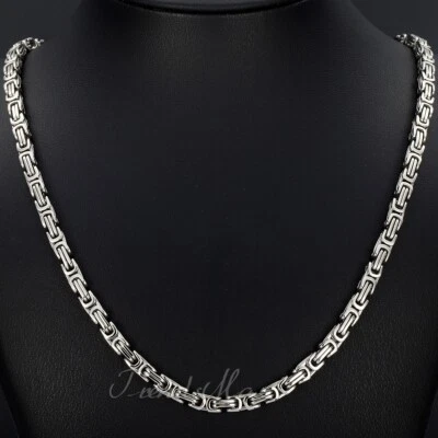 Collar de caja bizantina de acero inoxidable plateado de 5 mm para hombre unisex cadena de eslabones joyería Foto 1 de 4