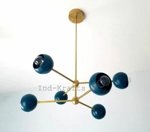 Mid Century Atomic Sputkin 6 Arms Orbs Brass Chandelier Lights Fixture Light - Picture 1 of 5