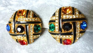 🐿️Ohrringe Clip glänzend vergoldet,Emaille und versch. Kristalle - Bild 1 von 2