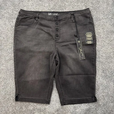 DG2 Bermudas Pantalones Cortos Mujer 1X Gris Botón Mosca Elastizado Jean Informal Talla Grande Foto 1 de 4