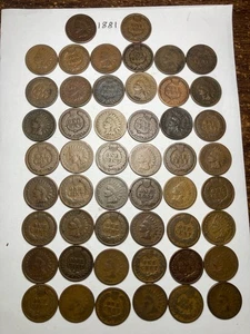 1881 INDIAN CENT ROLL, 50 nice condition coins, 144 year old coins - Picture 1 of 13