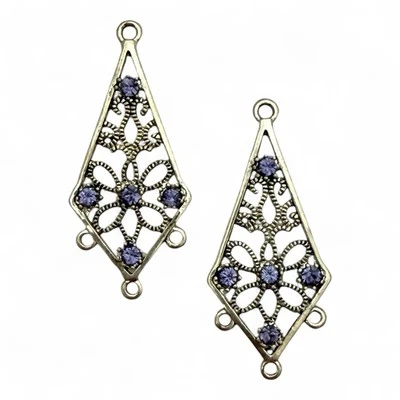 Cometa Hágalo Usted Mismo Pendientes Gotas Tanzanita Cristal Estrás Lámpara de Plata 35x18mm Foto 1 de 4
