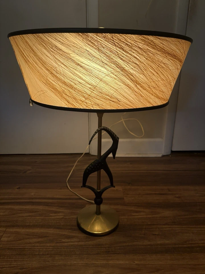 Rembrandt Gazelle Antelope Table Lamp VTG MCM Orig Fiberglass Shade 29" WORKS - Image 1 of 4