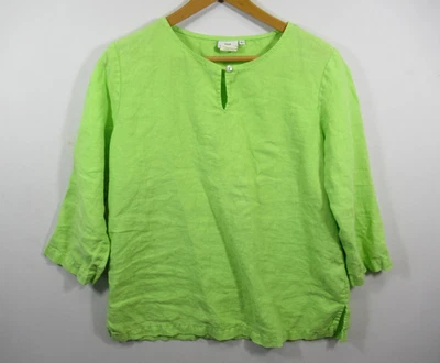 Blusa De Colección Algodón Lino Cerradura Mujer Grande Verde Lima Lagenlook EE. UU. Foto 1 de 4