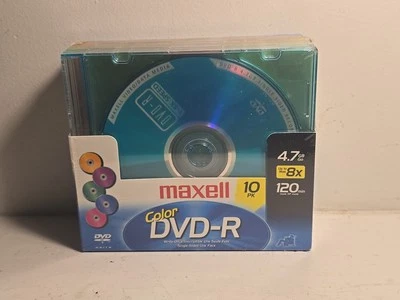 Maxell Color Dvd-R 10 Pack 4.7 Gb 120 Min Blank DVDR Media Discs SEALED  - Image 1 of 4