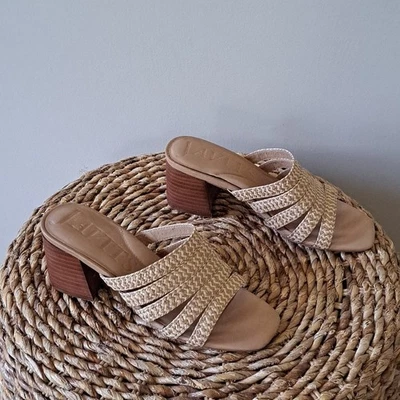 NUEVO SIN ETIQUETAS Eric Javits Mujer Tejido Rafia Multi-Correa Sandalia Tacones Bloque S-6 Foto 1 de 4