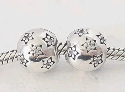 Pandora Bracelet Clip Charms - Silver Twinkle Twinkle Star Clips x2 S925 ALE - Image 1 of 4