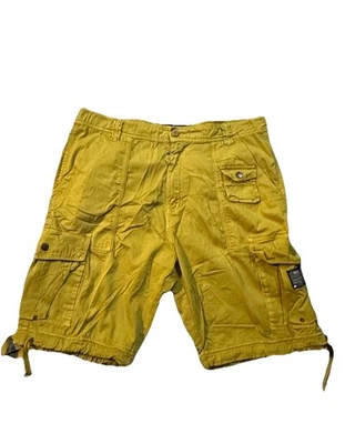 Pantalones Cortos Carga AKOO Hombres Talla 42 100% ALGODÓN Mostaza 6 Bolsillos Carga Raro Foto 1 de 4