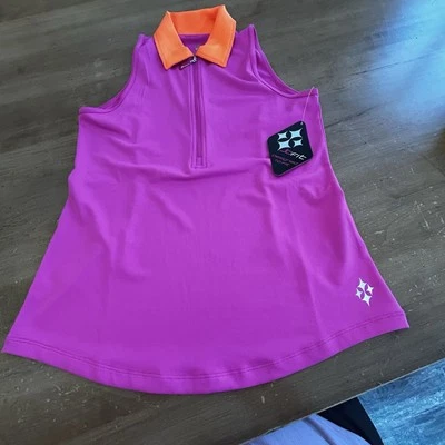 NWT WOMEN'S JOFIT Pop Collar Sleeveless POLO S Pink 1/4 Zip Golf Tennis Shirt - Image 1 of 4