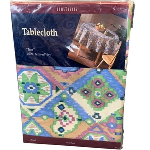 90er Vintage Home Trends Taos Tischdecke 70" Runde Texturen Vinyl Südwesten Azteken - Bild 1 von 6