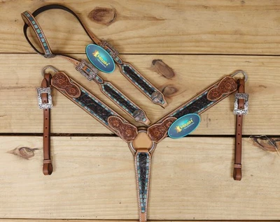 Western Leather Headstall and Breast Collar Tack Set - Image 1 of 4