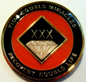 Narcotics Anonymous 30 Year Orange Medallion Black White Gold NA Clean Coin - Picture 1 of 10