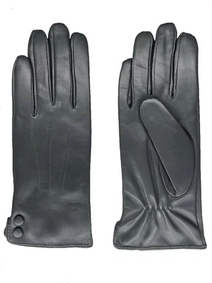 Womens Genuine Nappa Sheepskin Leather Lined Gloves with button - Image 1 of 2