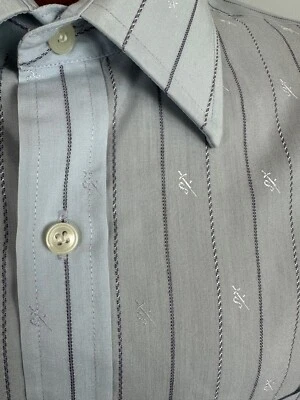 Vintage Allyn St George Van Heusen Shirt Men L 16 32 33 Jacquard Monogram Stripe - Image 1 of 4