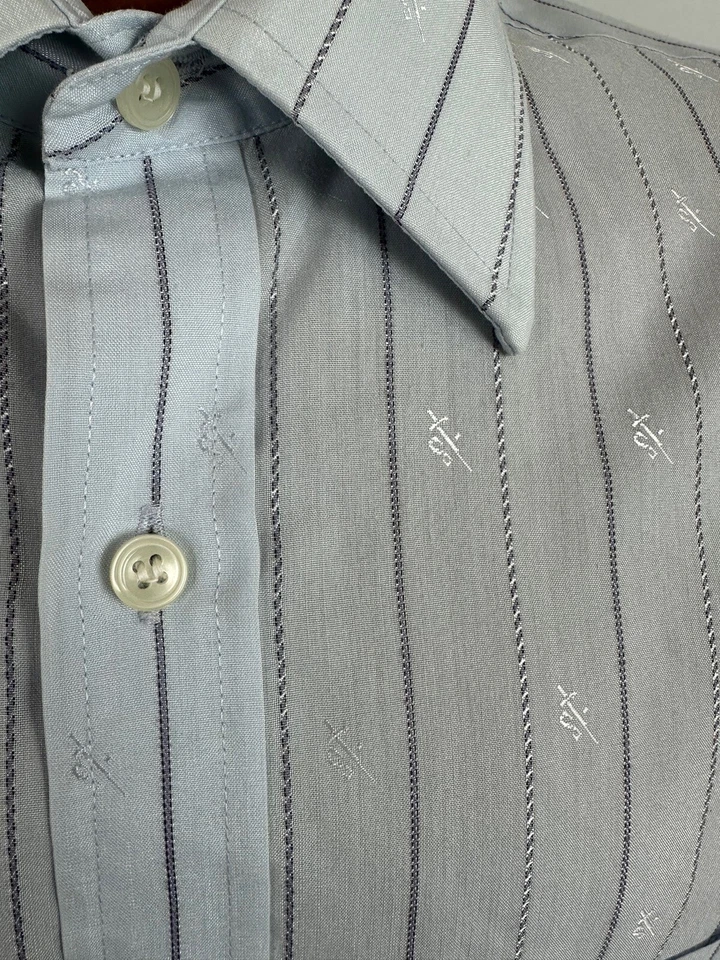 Camisa De Colección Allyn St George Van Heusen Hombres L 16 32 33 Jacquard Monograma Rayas Foto 1 de 4