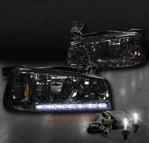 FOR 06-10 CHARGER DRL LED CRYSTAL SMOKE HEAD LIGHT+CORNER SIGNAL+HID 6000K KIT - Picture 1 of 4