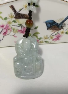 Certified Grade A green Jadeite hand carved Guangong (关公)pendant S52X31mm - Picture 1 of 4
