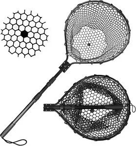 Rubber Fishing Net Large Folding Landing Net,Collapsible Aluminum Pole Handle - Picture 1 of 6
