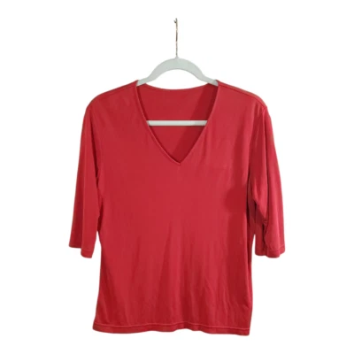 Red 100% Silk 3/4 Sleeve V-neck Top Workwear Office Casual Classic Women's Large - Image 1 of 4