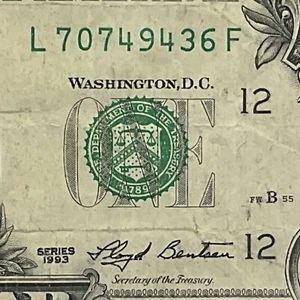 1993 Series One Dollar Bill L70749436F FW Print San Francisco FW LF Block - Picture 1 of 7