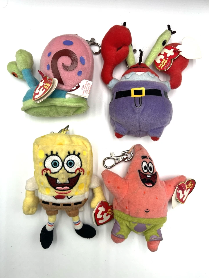 Ty Beanie 婴儿 4 件套海绵宝宝 4 英寸背包钥匙夹带标签 Gary Patrick Krab — 第 1/4 张图片