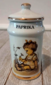 Tarro de especias de pimentón MJ Hummel 1987 vintage adorno dorado porcelana hecho en Japón - Imagen 1 de 7