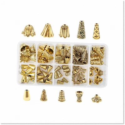 80 piezas tapas de cuentas de cono de oro tibetano - 10 estilos de tapas espaciadoras de metal: Elevar Foto 1 de 4