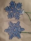 Set Of 2 Hanging Glitter Blue Snowflakes Christmas Tree Decorations Glitter 