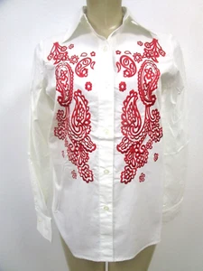 VICTOR COSTA WHITE & RED EMBROIDERED FLORAL DESIGN BLOUSE SIZE XS - NWT - Picture 1 of 6
