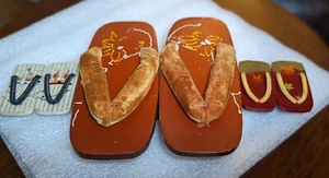 Vintage Lot 3 Japanese Wooden Geta Geisha Kimono Sandals Shoes - Picture 1 of 24