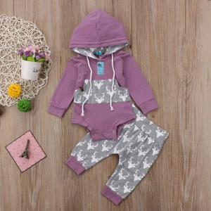 Newborn Baby Boy Girl Deer Romper Hooded Tops Pants 2Pcs Outfits Set Clothes - Picture 1 of 7