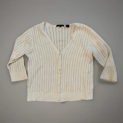 Jeanne Pierre Cárdigan Suéter Pescador Algodón Abotonado Boho Cottage Prep L Foto 1 de 4