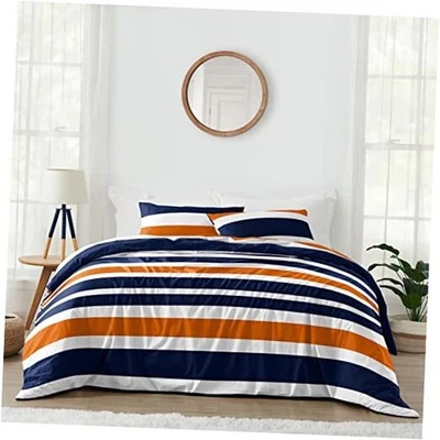  Azul Marino, Naranja y Blanco Infantil, Talla Completa/Queen Azul Marino y Naranja Rayas Foto 1 de 4