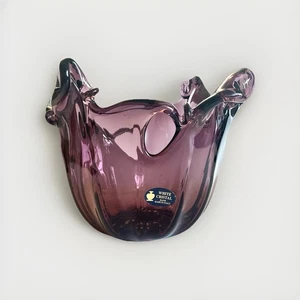 Large Murano Style Amethyst Abstract Art Glass Vase 'White Cristal Made in Italy - Picture 1 of 8