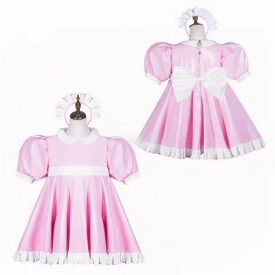 Vestido Francés Niña Criada Sissy Rosa PVC Bloqueable Cosplay Disfraces A Medida Foto 1 de 4