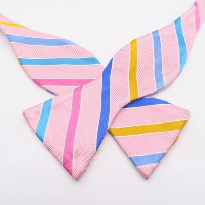 Bruno Piattelli Bow Tie Silk Pink Blue Striped 2.75" Wide Self Tie - Image 1 of 4