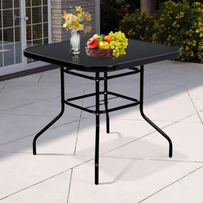Schwarz Gartentisch Bistrotisch Balkontisch aus gehärtetem Glas Beistelltisch - Bild 1 von 4