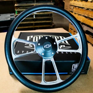 14" Billet Muscle Steering Wheel with Black Vinyl Wrap and Chevy Horn -5 Hole - Bild 1 von 24