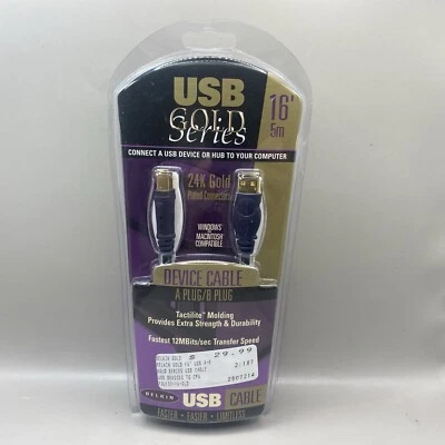 Belkin Gold Series High Speed USB Cable• F3U133-16-GLD • 16’ / 5M • New / Sealed - Image 1 of 4