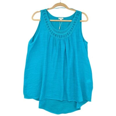 Blusa túnica grande Spense turquesa sin mangas dobladillo redondeado escote crochet Foto 1 de 4