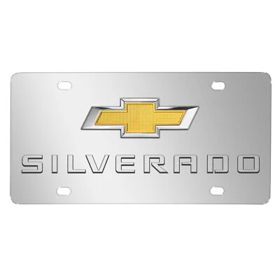 Chevrolet Silverado Doble Logo 3D Cromo Acero Inoxidable Matrícula Foto 1 de 4