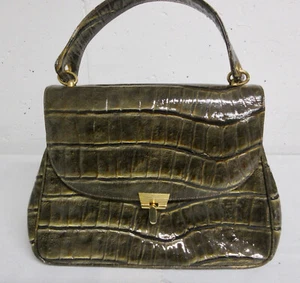 Bolso de Mano Vintage BIEN-DAVIS Verde Oliva Cocodrilo Cuero Repujado Nueva York Elegante - Imagen 1 de 10