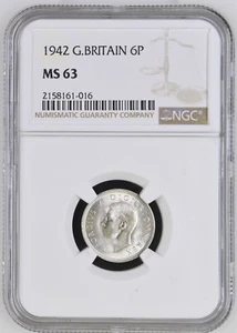 Great Britain - 1942 George VI Silver 6 Pence - NGC MS63 - Picture 1 of 2