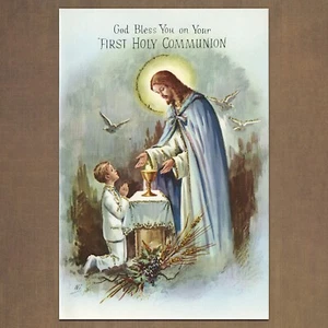 Tarjeta de colección Giusti Belle Art SANTA PRIMERA COMUNIÓN sin usar, Jesús bendice niño rezar - Imagen 1 de 6