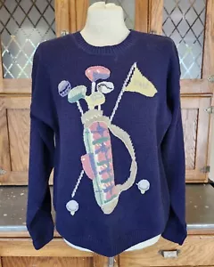 Vtg Northern Reflections Mens Sweater Unisex Heavy Golf Clubs Navy Blue & Pastel - Picture 1 of 16