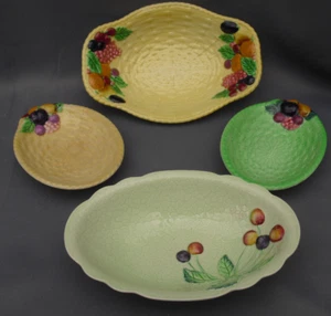 Carlton Ware set of 4 fruits basket weave dishes serving set yellow and green - Picture 1 of 12