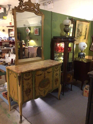 French Marbletop Dresser With Mirror Cover