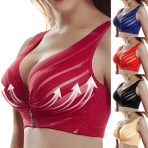Women Sport Bra Full Cup Sports Push Up Wireless Adjustable Lace Bra B C D Cup - Picture 1 of 16